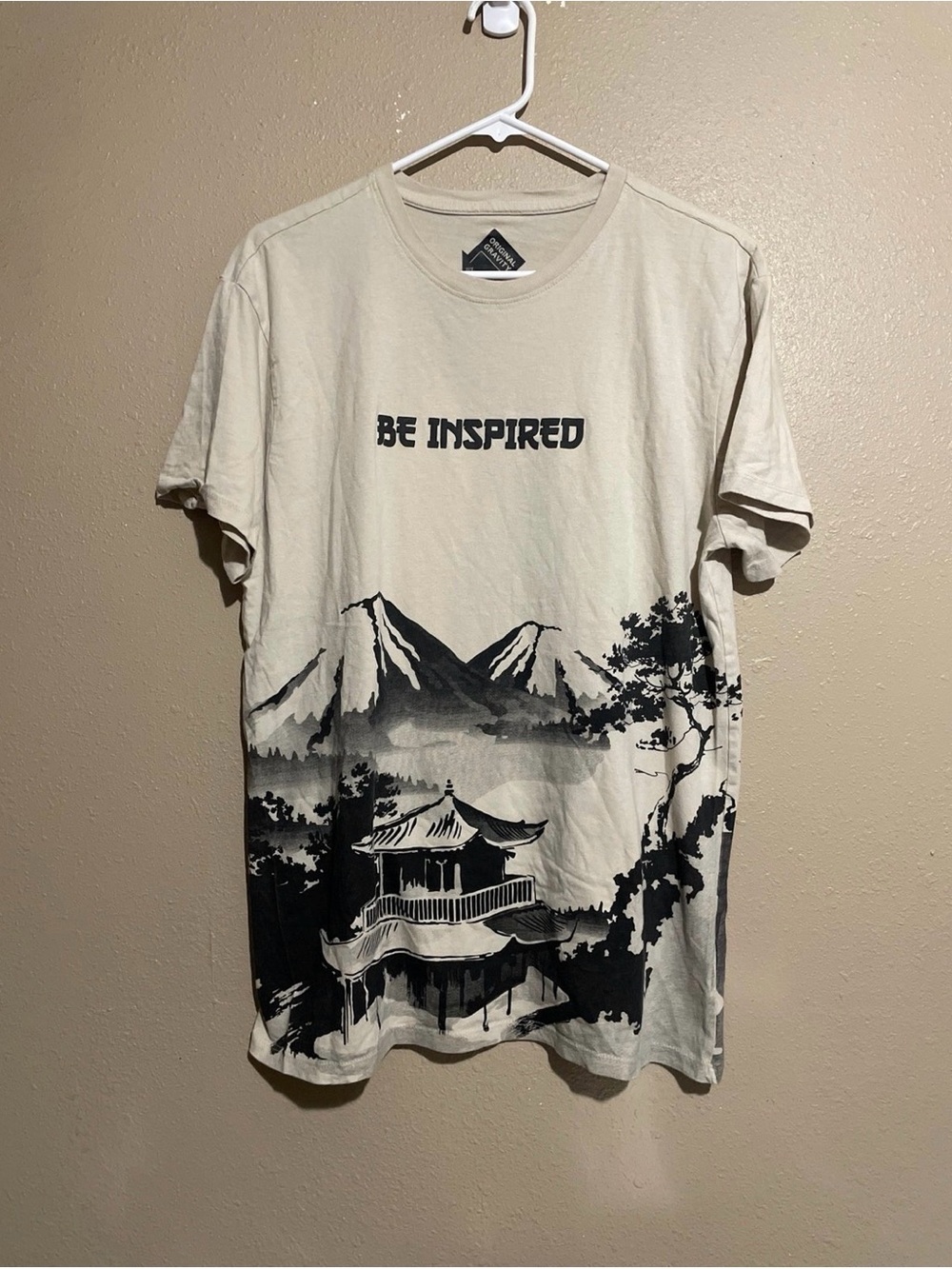 Original Gravity BE INSPIRED Japanese Tiger Art Graphic Tan T-Shirt Adult L